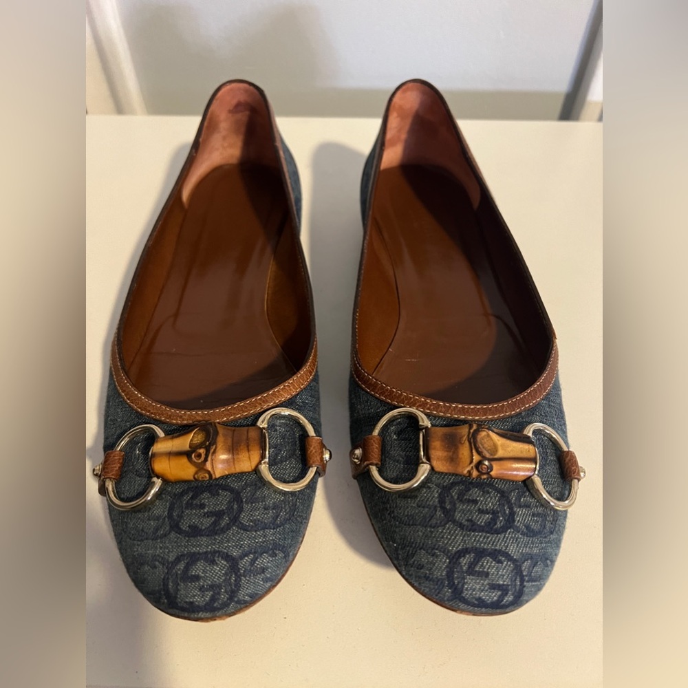 Gucci Denim Horsebit Flats